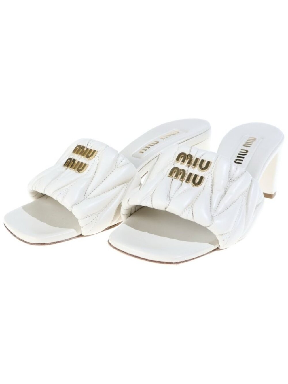 Miu Miu Matelasse Nappa Leather Slide Sandals White